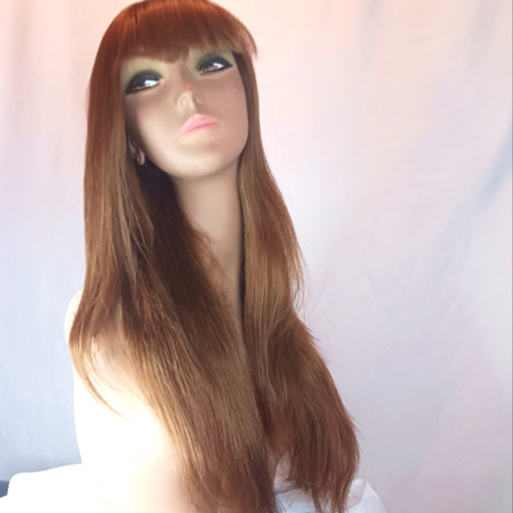 Extra Long Brown Wig with Bangs.